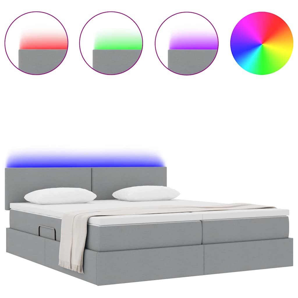 Κρεβάτι με φώτα λωρίδας LED Ανοιχτό γκρι 180 x 200 cm ύφασμα - Pakobazaar