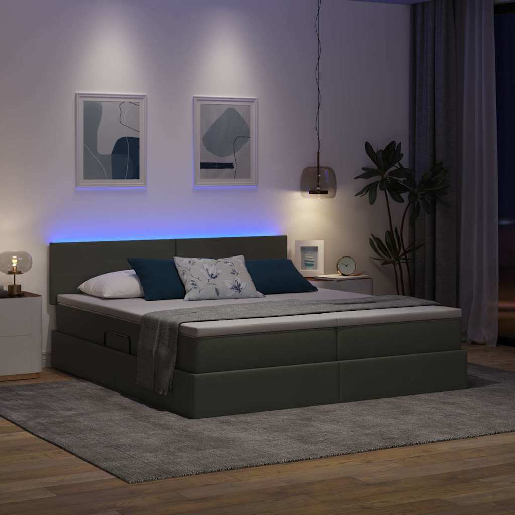 Κρεβάτι με φώτα λωρίδας LED Σκούρο Γκρι 180 x 200 cm ύφασμα - Pakobazaar