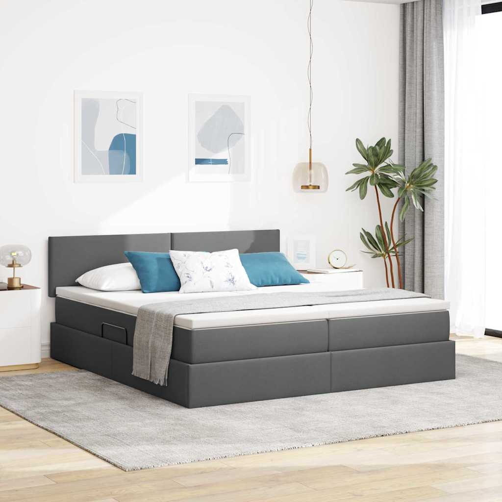 Κρεβάτι με φώτα λωρίδας LED Σκούρο Γκρι 180 x 200 cm ύφασμα - Pakobazaar