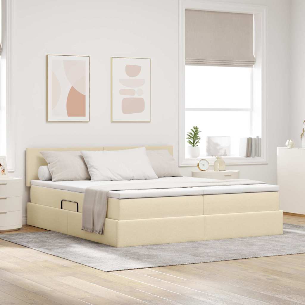 Κρεβάτι με φώτα λωρίδας LED Κρέμ 180 x 200 cm ύφασμα - Pakobazaar