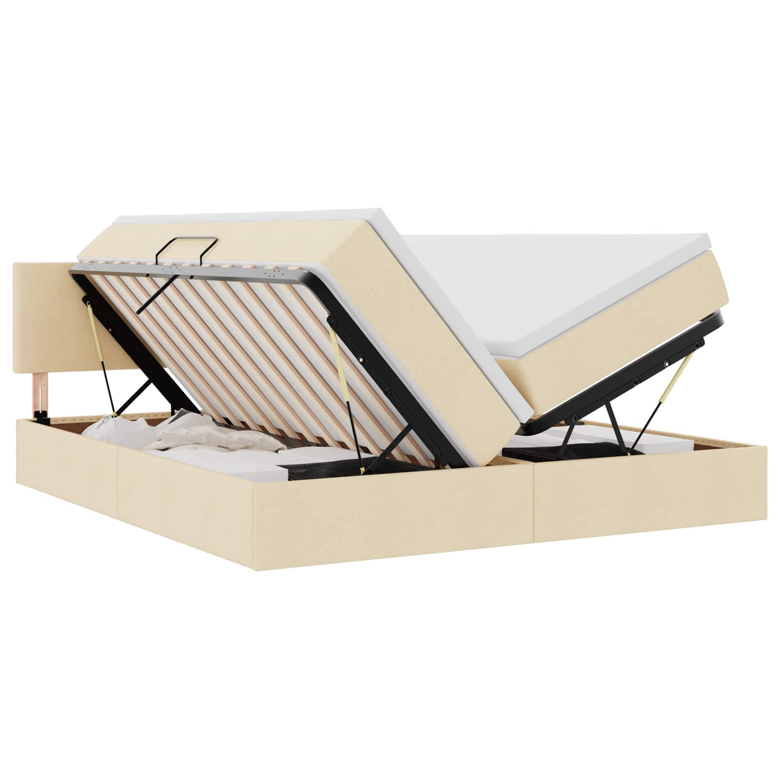 Κρεβάτι με φώτα λωρίδας LED Κρέμ 180 x 200 cm ύφασμα - Pakobazaar