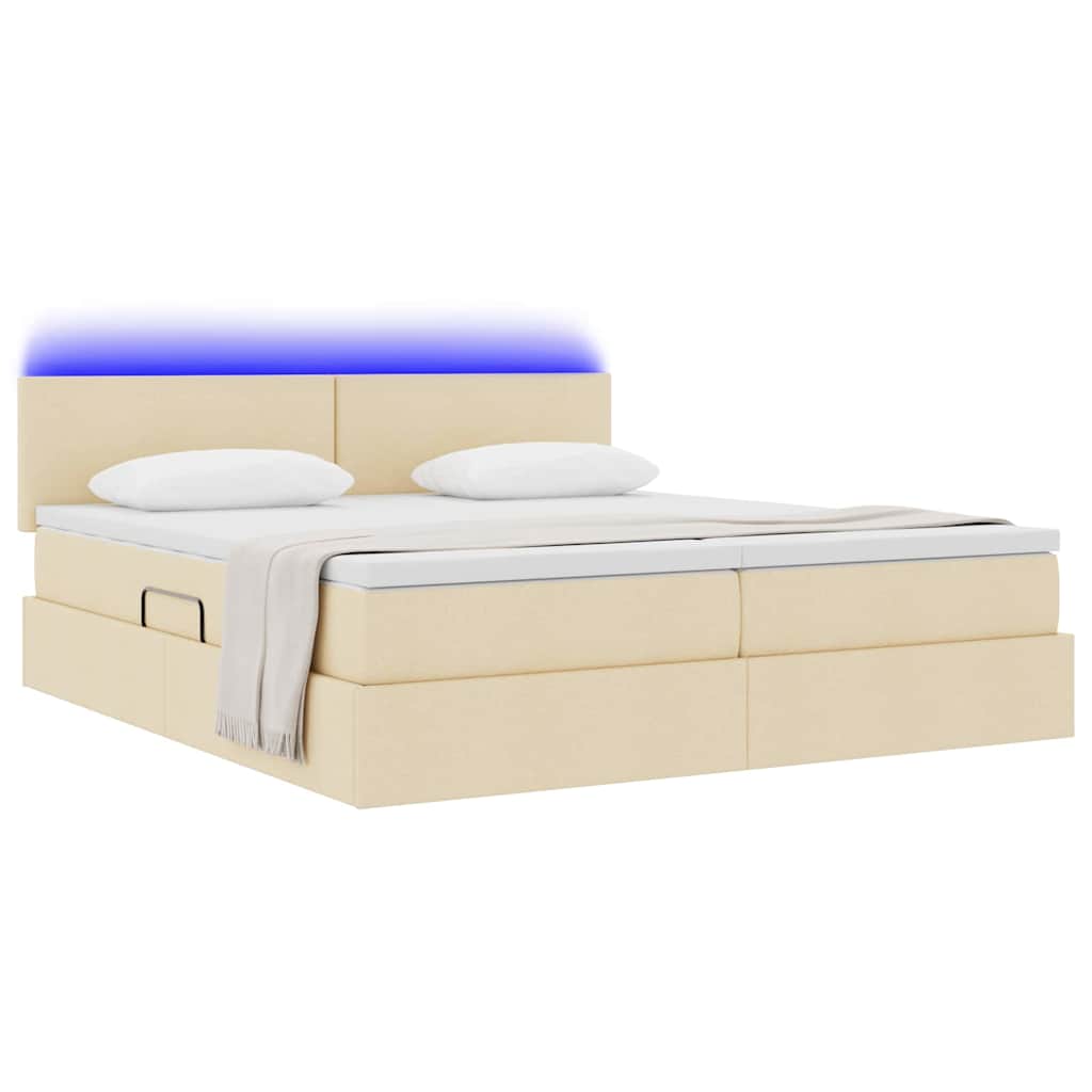 Κρεβάτι με φώτα λωρίδας LED Κρέμ 180 x 200 cm ύφασμα - Pakobazaar