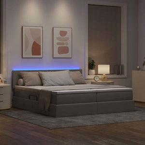 Κρεβάτι με φώτα λωρίδας LED Taupe 200 x 200 cm ύφασμα - Pakobazaar