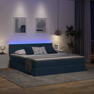 Κρεβάτι με φώτα λωρίδας LED Μπλε 200 x 200 cm ύφασμα - Pakobazaar