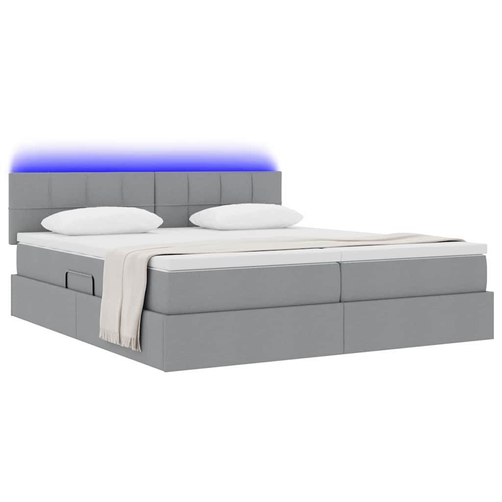 Κρεβάτι με φώτα λωρίδας LED Ανοιχτό γκρι 180 x 200 cm ύφασμα - Pakobazaar