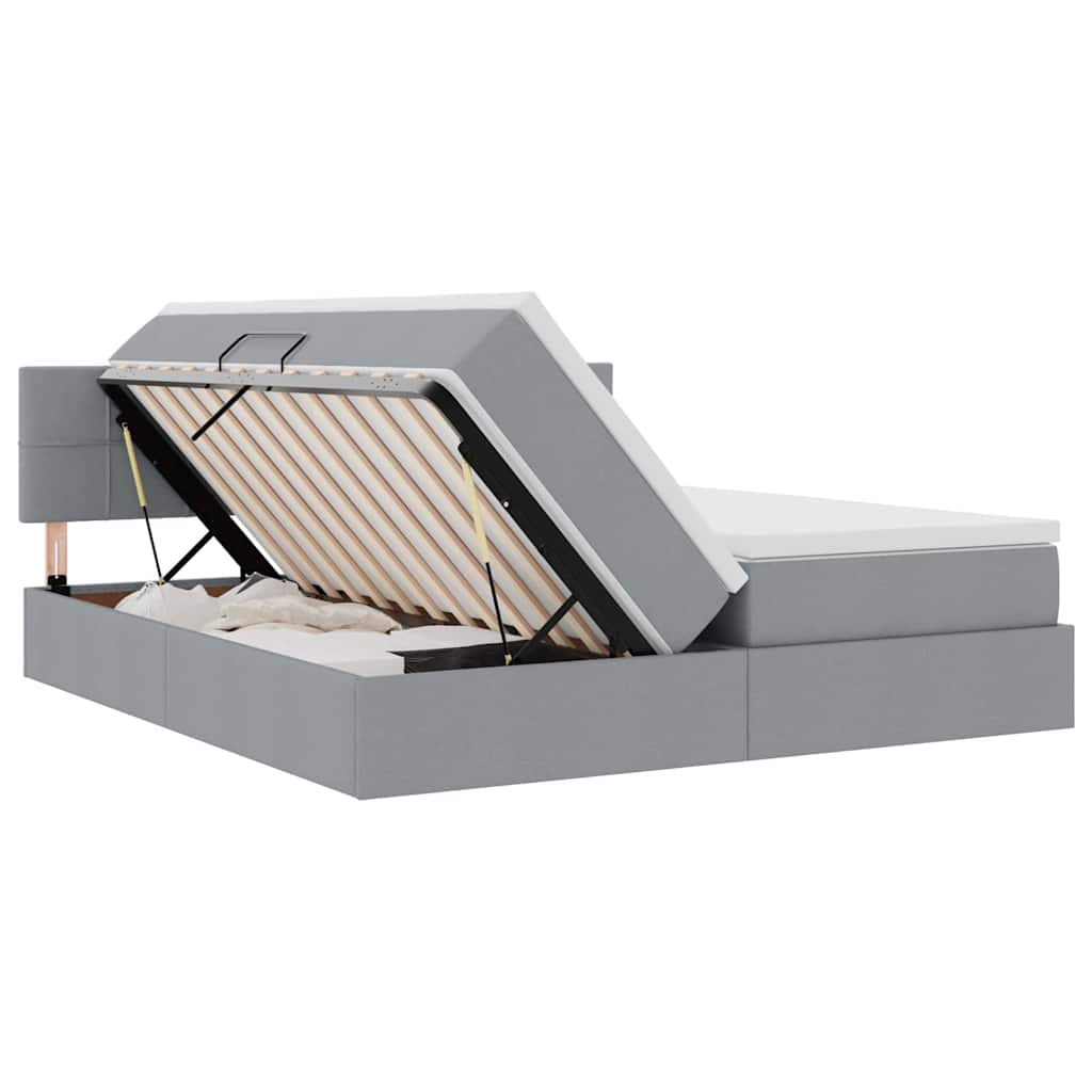 Κρεβάτι με φώτα λωρίδας LED Ανοιχτό γκρι 200 x 200 cm ύφασμα - Pakobazaar