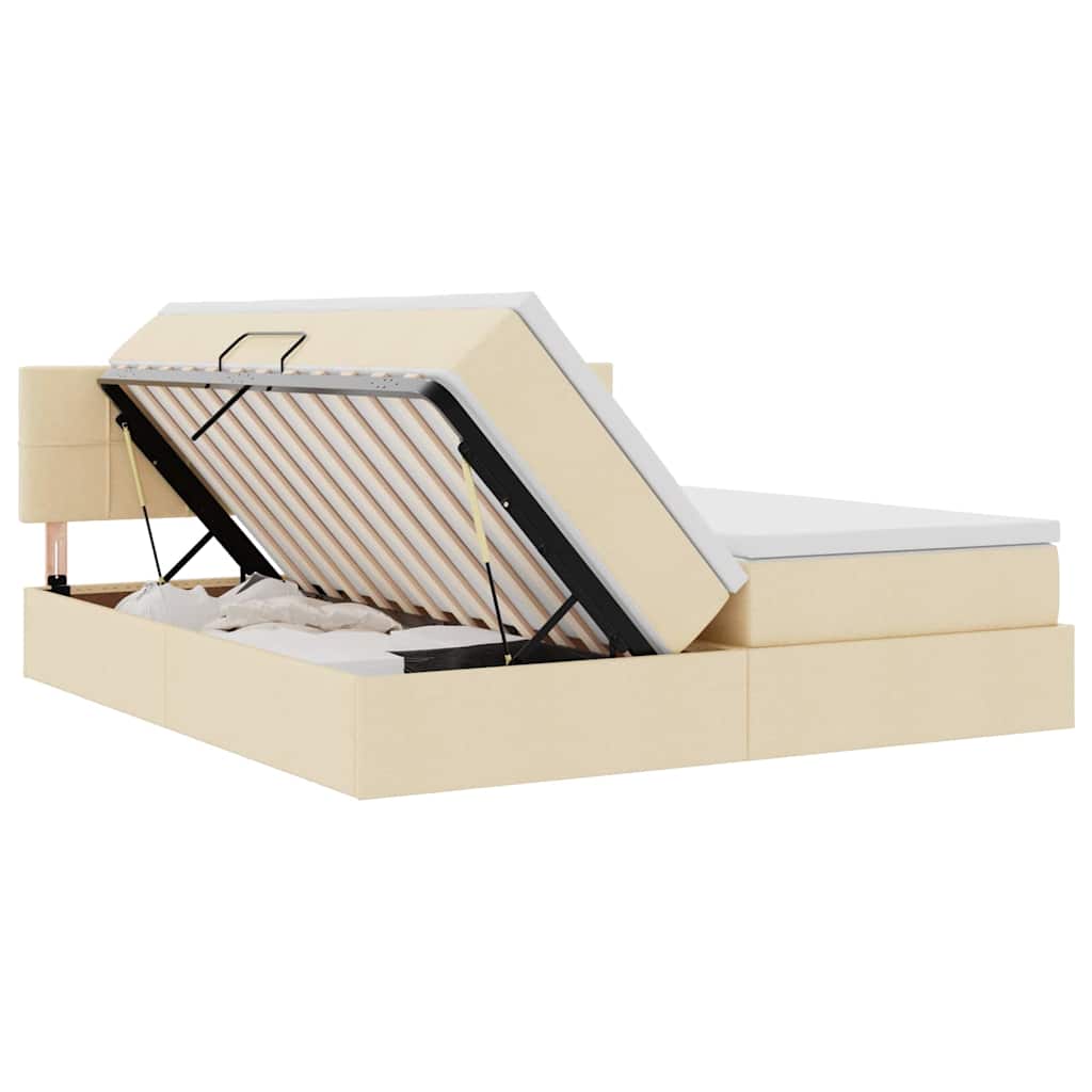 Κρεβάτι με φώτα λωρίδας LED Κρέμ 200 x 200 cm ύφασμα - Pakobazaar