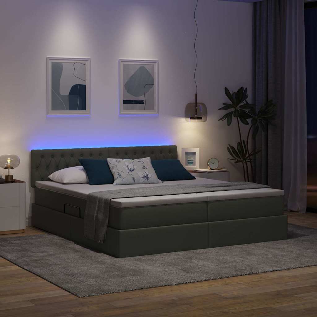 Κρεβάτι με φώτα λωρίδας LED Σκούρο Γκρι 180 x 200 cm ύφασμα - Pakobazaar