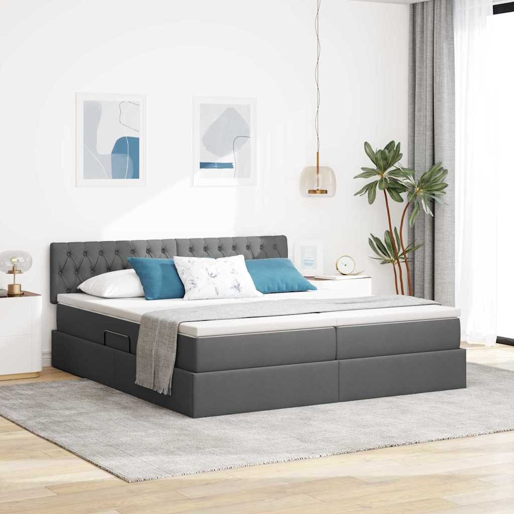 Κρεβάτι με φώτα λωρίδας LED Σκούρο Γκρι 180 x 200 cm ύφασμα - Pakobazaar