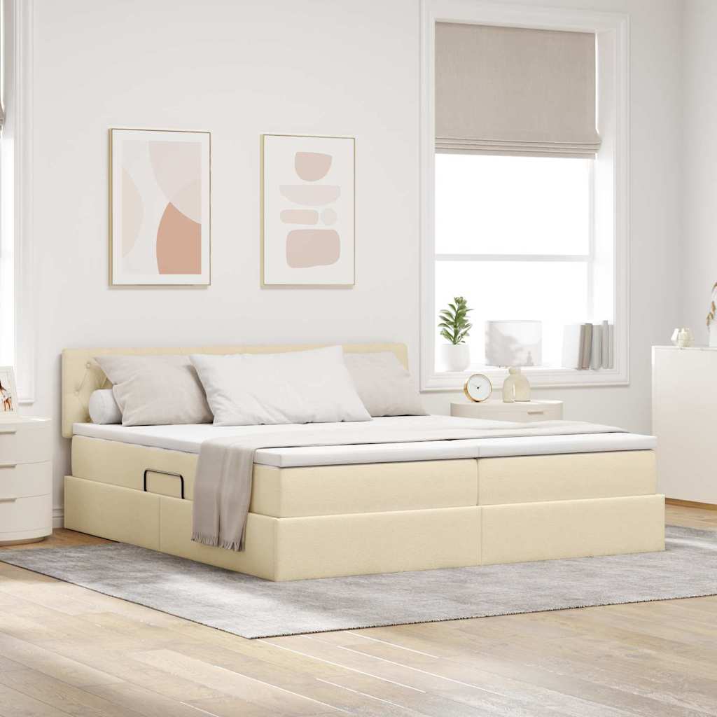 Κρεβάτι με φώτα λωρίδας LED Κρέμ 180 x 200 cm ύφασμα - Pakobazaar
