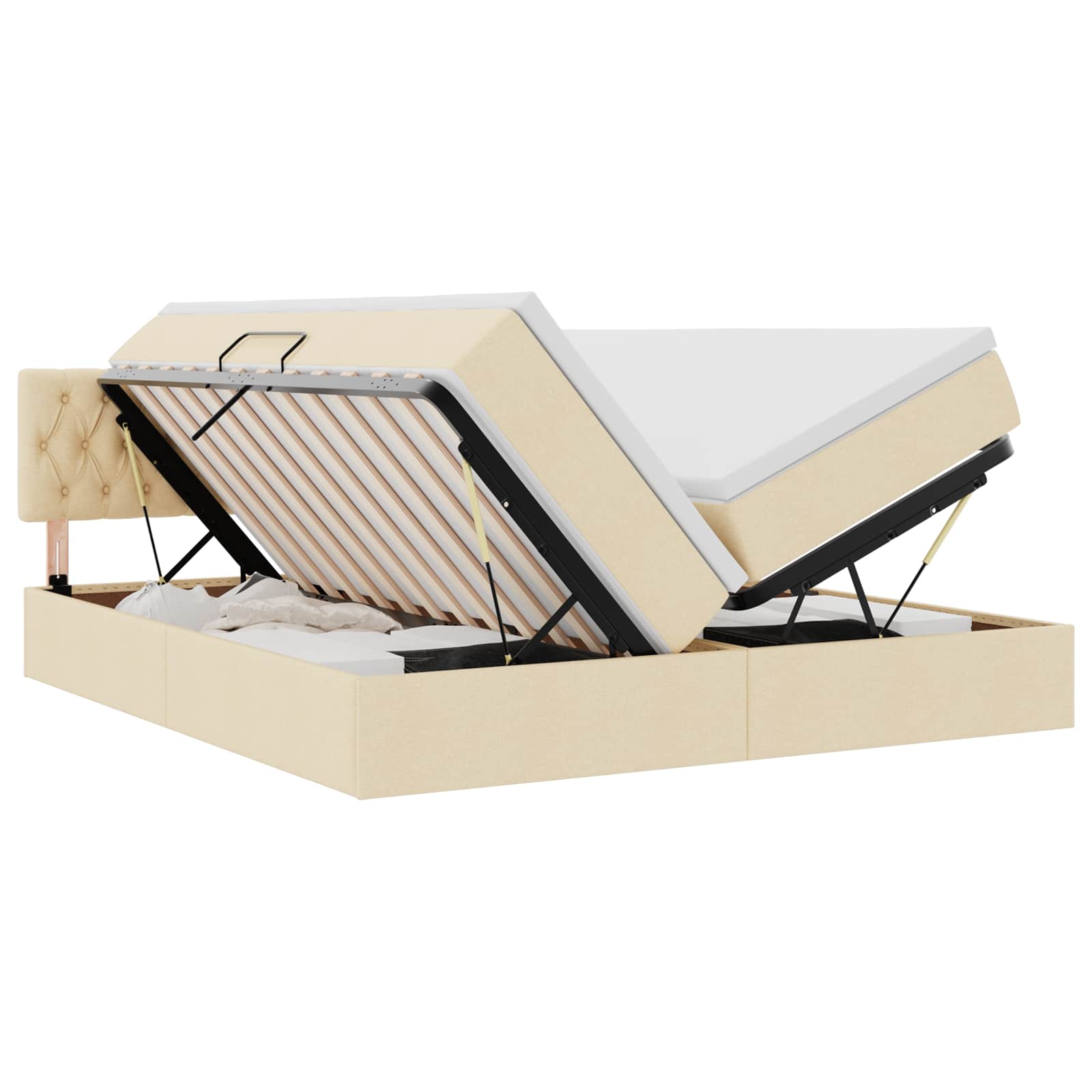 Κρεβάτι με φώτα λωρίδας LED Κρέμ 180 x 200 cm ύφασμα - Pakobazaar