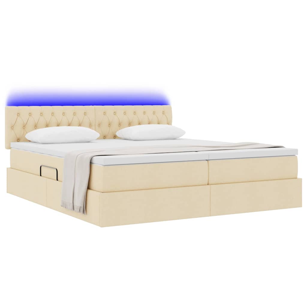 Κρεβάτι με φώτα λωρίδας LED Κρέμ 180 x 200 cm ύφασμα - Pakobazaar