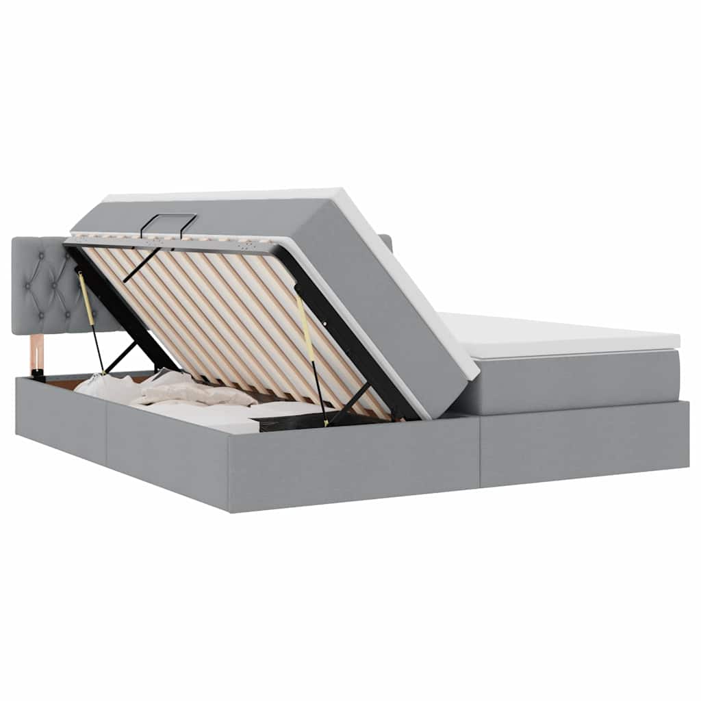 Κρεβάτι με φώτα λωρίδας LED Ανοιχτό γκρι 200 x 200 cm ύφασμα - Pakobazaar