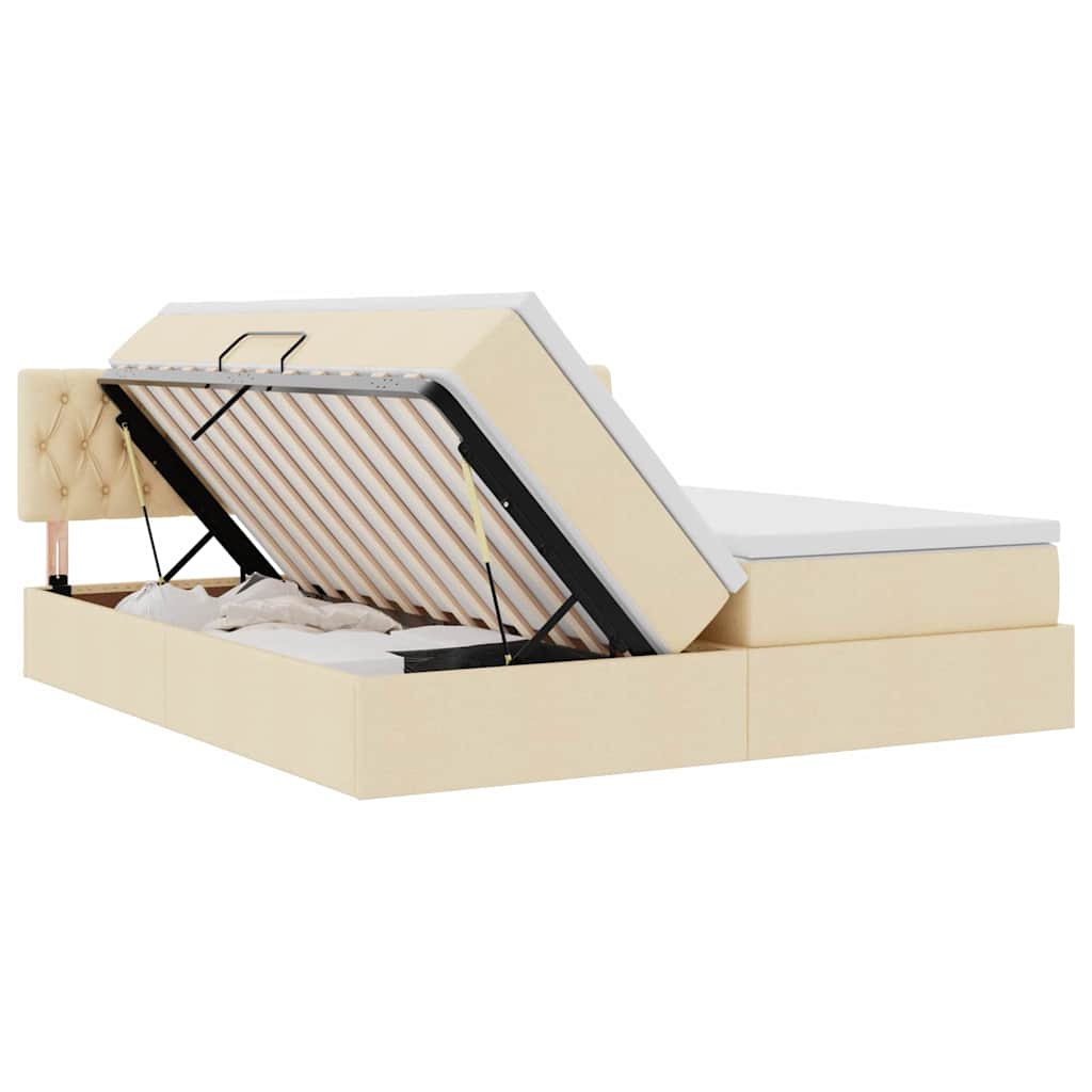 Κρεβάτι με φώτα λωρίδας LED Κρέμ 200 x 200 cm ύφασμα - Pakobazaar