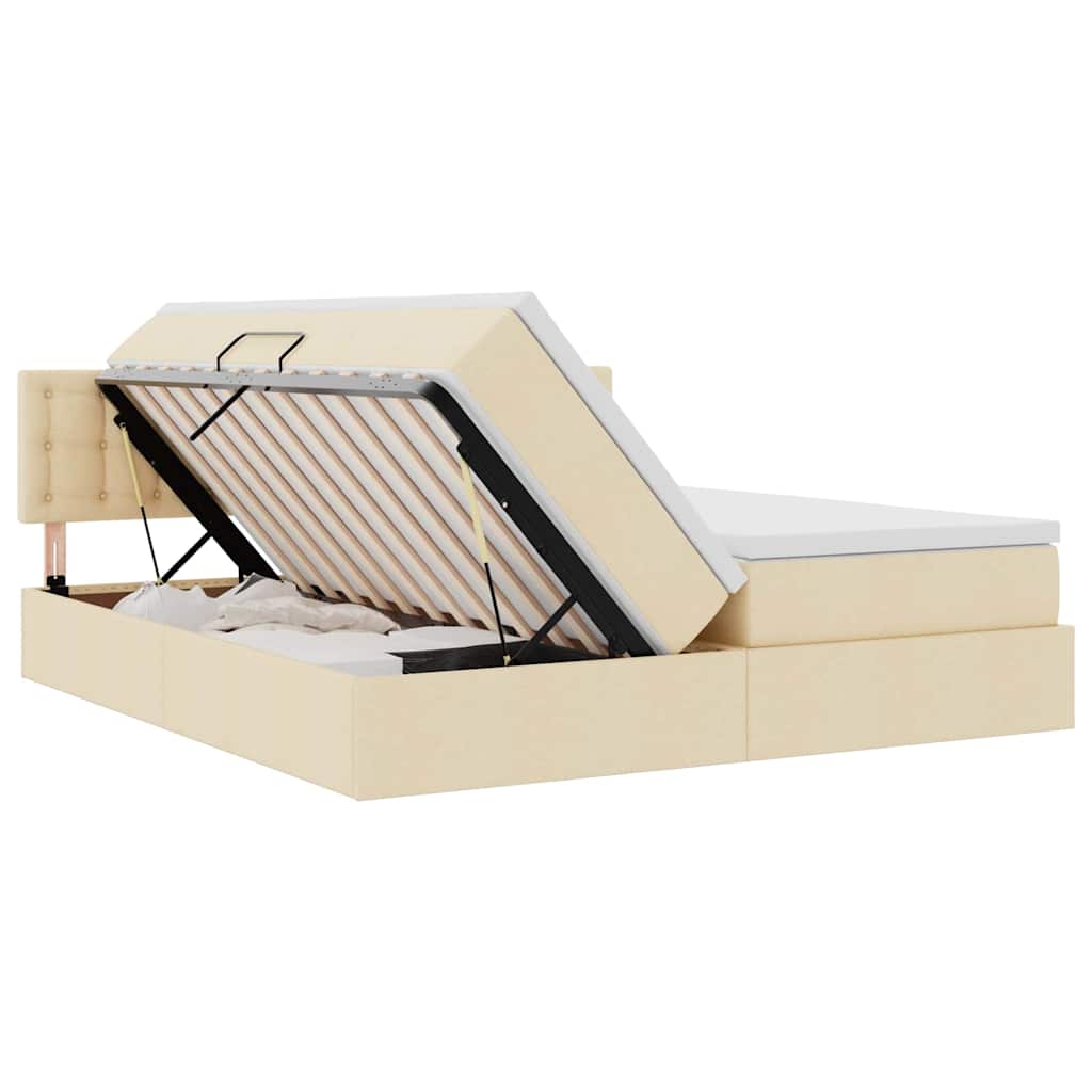 Κρεβάτι με φώτα λωρίδας LED Κρέμ 180 x 200 cm ύφασμα - Pakobazaar