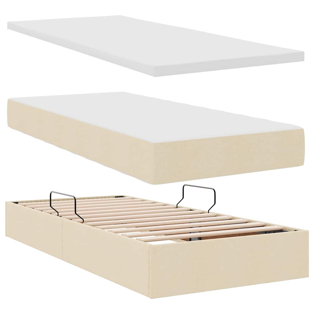 Κρεβάτι με φώτα λωρίδας LED Κρέμ 180 x 200 cm ύφασμα - Pakobazaar