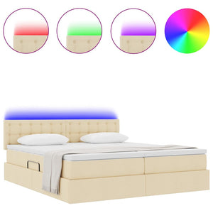 Κρεβάτι με φώτα λωρίδας LED Κρέμ 180 x 200 cm ύφασμα - Pakobazaar