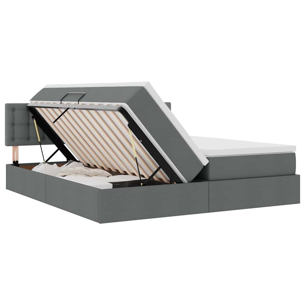 Κρεβάτι με φώτα λωρίδας LED Σκούρο Γκρι 200 x 200 cm ύφασμα - Pakobazaar