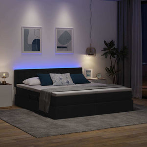 Κρεβάτι με φώτα λωρίδας LED Μαύρο 200 x 200 cm ύφασμα - Pakobazaar