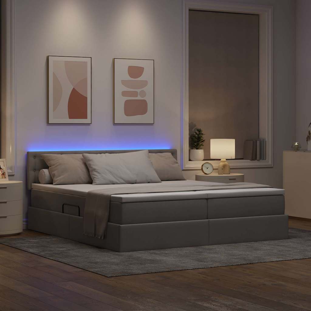 Κρεβάτι με φώτα λωρίδας LED Taupe 200 x 200 cm ύφασμα - Pakobazaar