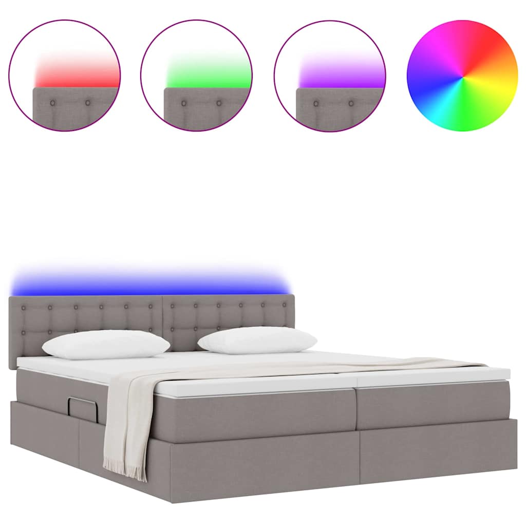 Κρεβάτι με φώτα λωρίδας LED Taupe 200 x 200 cm ύφασμα - Pakobazaar