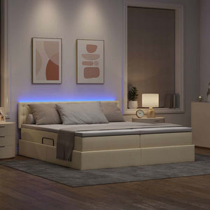 Κρεβάτι με φώτα λωρίδας LED Κρέμ 200 x 200 cm ύφασμα - Pakobazaar