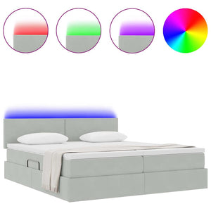 Κρεβάτι με φώτα λωρίδας LED Ανοιχτό γκρι 200 x 200 cm Βελούδο - Pakobazaar