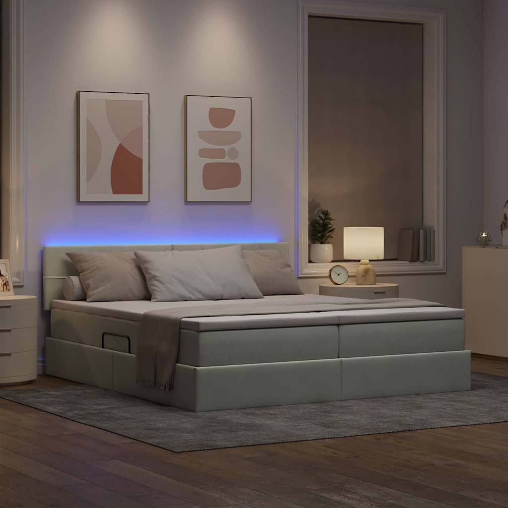 Κρεβάτι με φώτα λωρίδας LED Ανοιχτό γκρι 180 x 200 cm Βελούδο - Pakobazaar