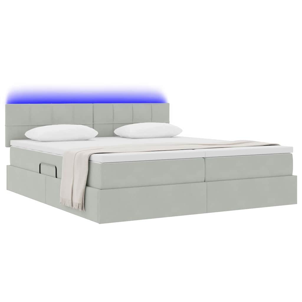 Κρεβάτι με φώτα λωρίδας LED Ανοιχτό γκρι 180 x 200 cm Βελούδο - Pakobazaar