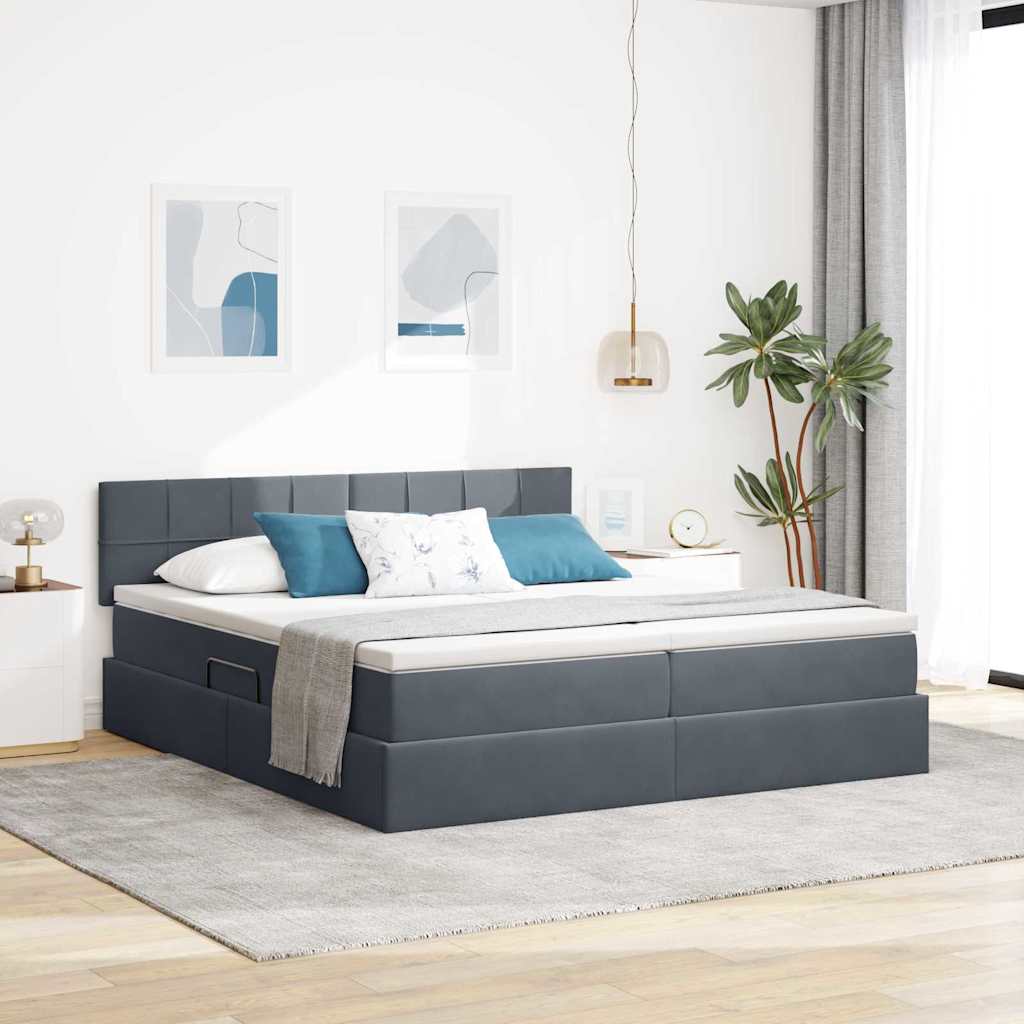 Κρεβάτι με φώτα λωρίδας LED Σκούρο Γκρι 180 x 200 cm Βελούδο - Pakobazaar