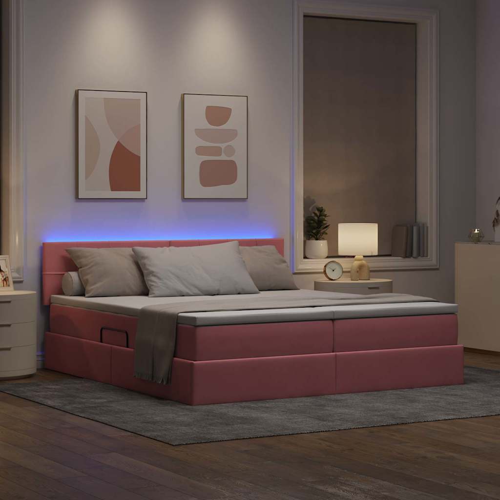 Κρεβάτι με φώτα λωρίδας LED Ροζ 180 x 200 cm Βελούδο - Pakobazaar