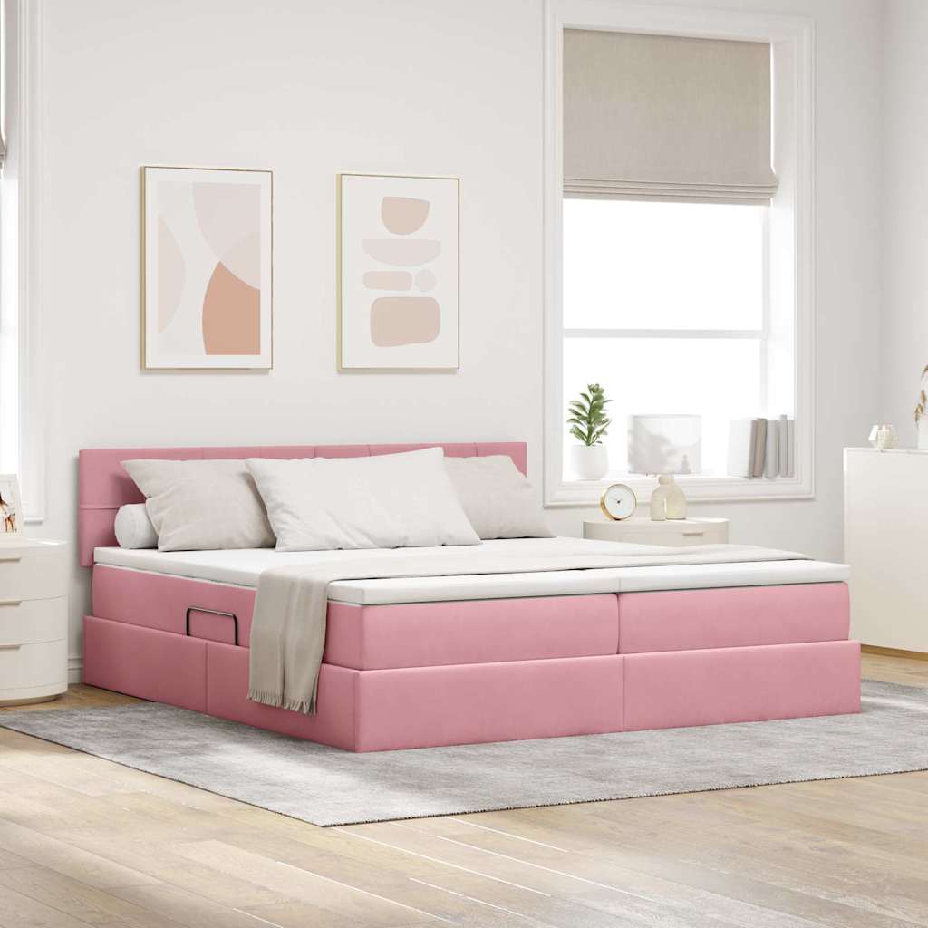Κρεβάτι με φώτα λωρίδας LED Ροζ 180 x 200 cm Βελούδο - Pakobazaar