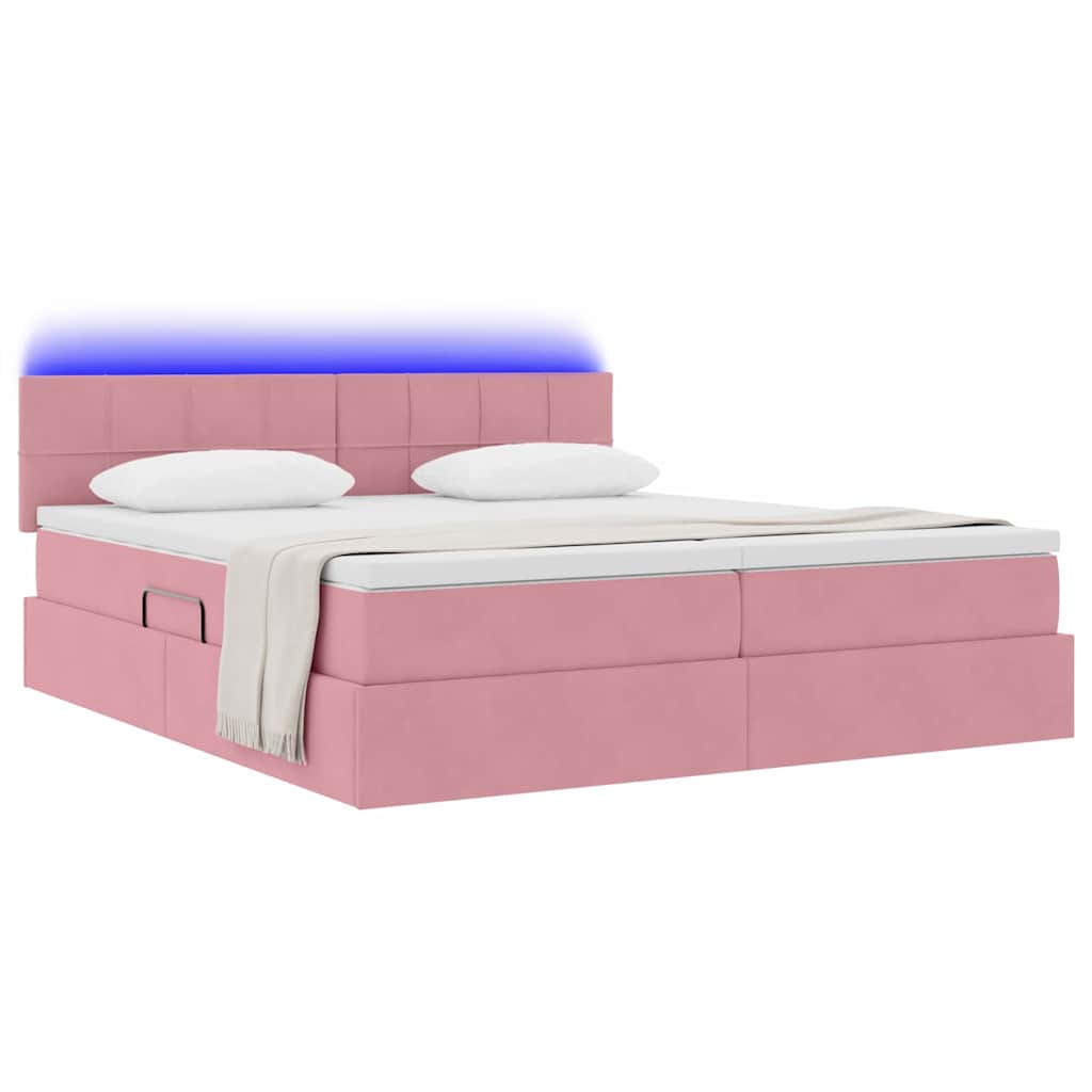 Κρεβάτι με φώτα λωρίδας LED Ροζ 200 x 200 cm Βελούδο - Pakobazaar