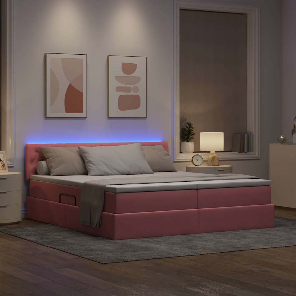 Κρεβάτι με φώτα λωρίδας LED Ροζ 180 x 200 cm Βελούδο - Pakobazaar