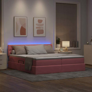 Κρεβάτι με φώτα λωρίδας LED Ροζ 180 x 200 cm Βελούδο - Pakobazaar