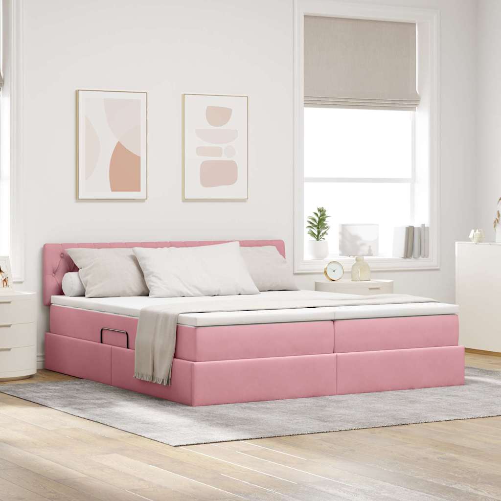 Κρεβάτι με φώτα λωρίδας LED Ροζ 180 x 200 cm Βελούδο - Pakobazaar