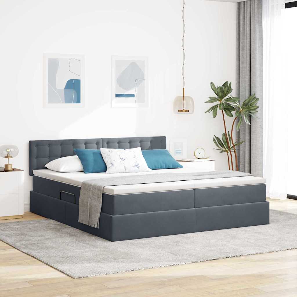 Κρεβάτι με φώτα λωρίδας LED Σκούρο Γκρι 180 x 200 cm Βελούδο - Pakobazaar