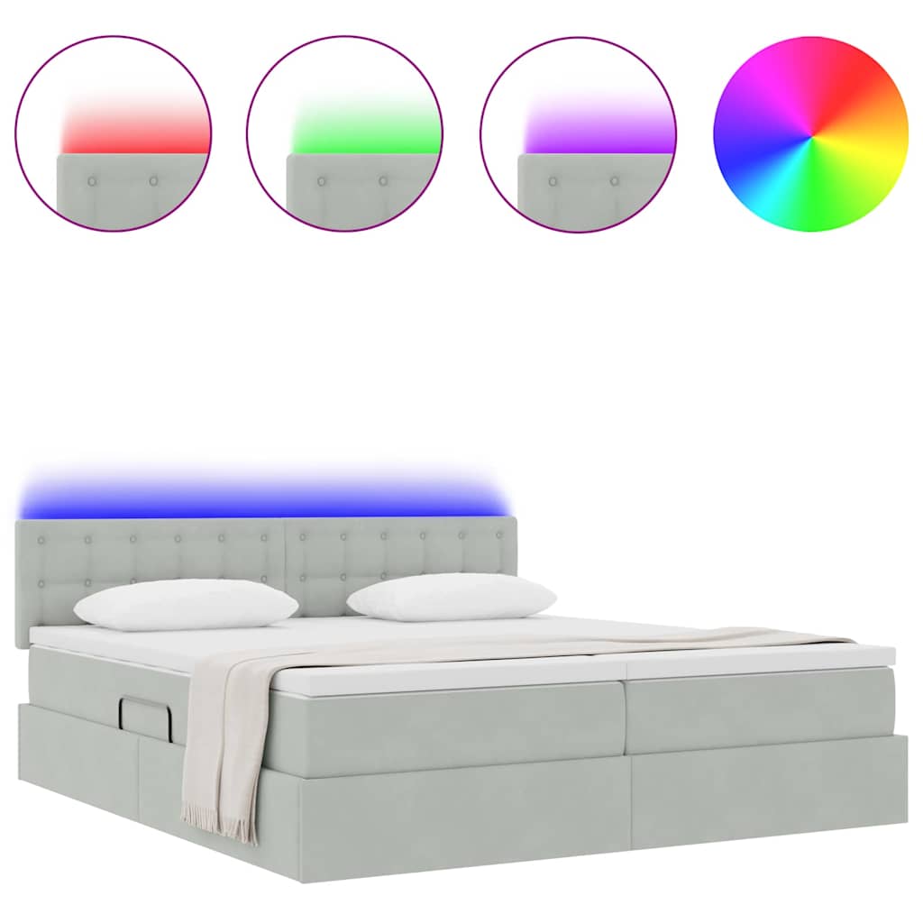 Κρεβάτι με φώτα λωρίδας LED Ανοιχτό γκρι 200 x 200 cm Βελούδο - Pakobazaar