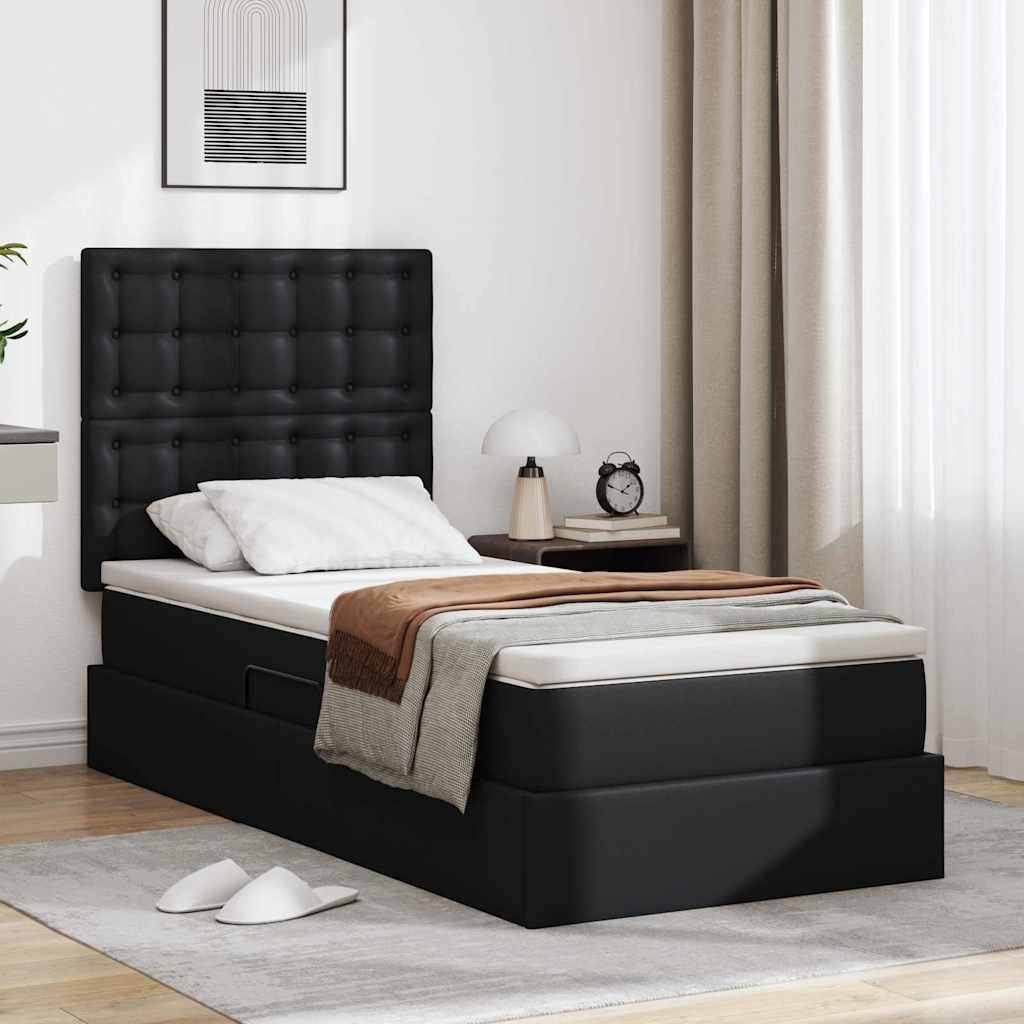 Κρεβάτι Αποθήκης με στρώμα Μαύρο 90 x 190 cm Τεχνητό Δέρμα - Pakobazaar