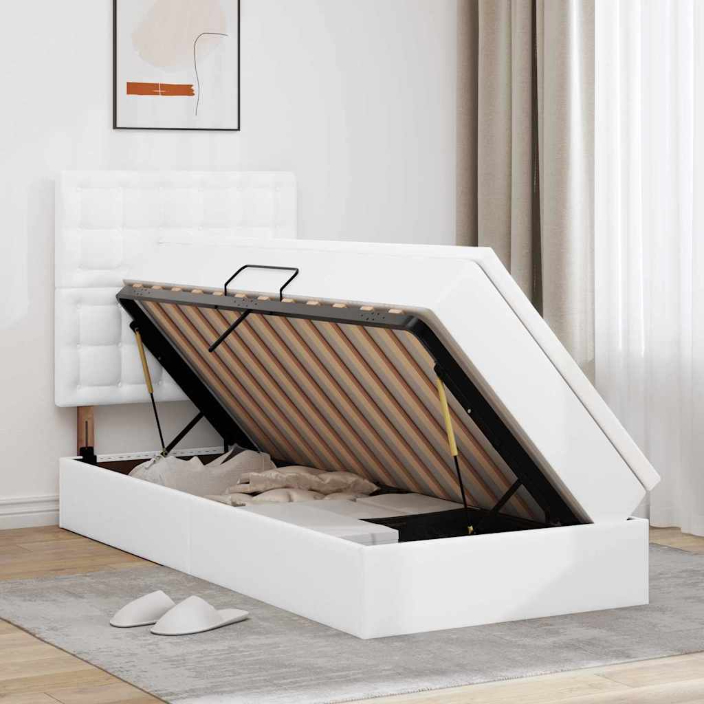 Κρεβάτι Αποθήκης Καθαρό Λευκό 90 x 190 cm Τεχνητό Δέρμα - Pakobazaar