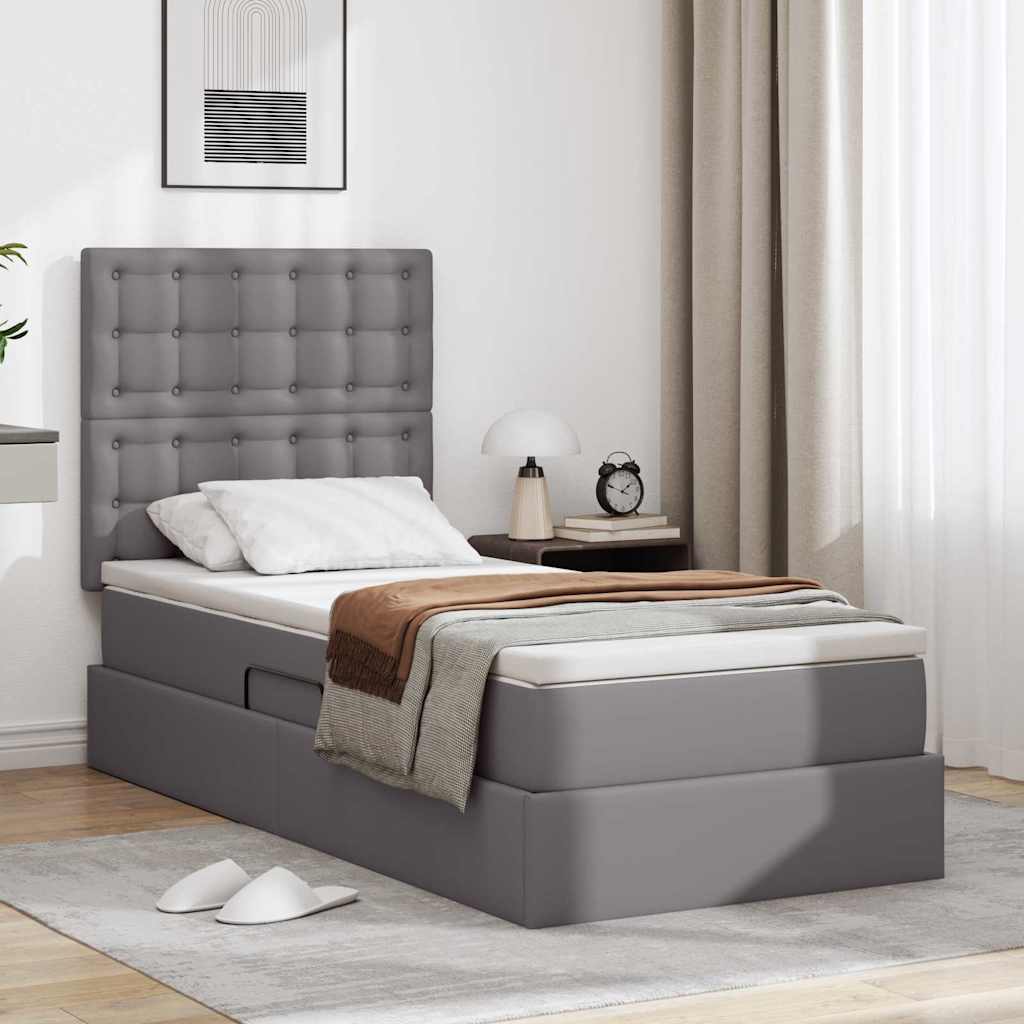 Κρεβάτι Αποθήκης με στρώμα Γκρι 90 x 190 cm Τεχνητό Δέρμα - Pakobazaar