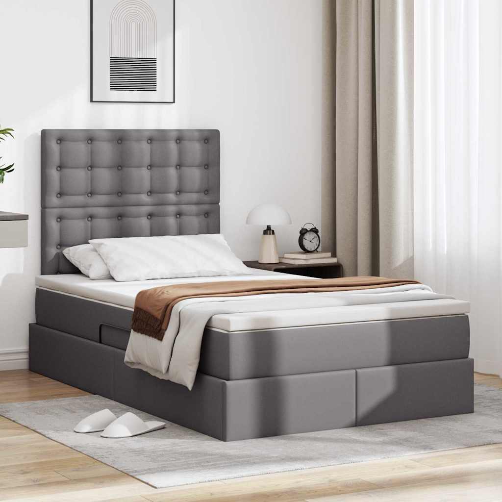 Κρεβάτι Αποθήκης με στρώμα Γκρι 120 x 190 cm Τεχνητό Δέρμα - Pakobazaar