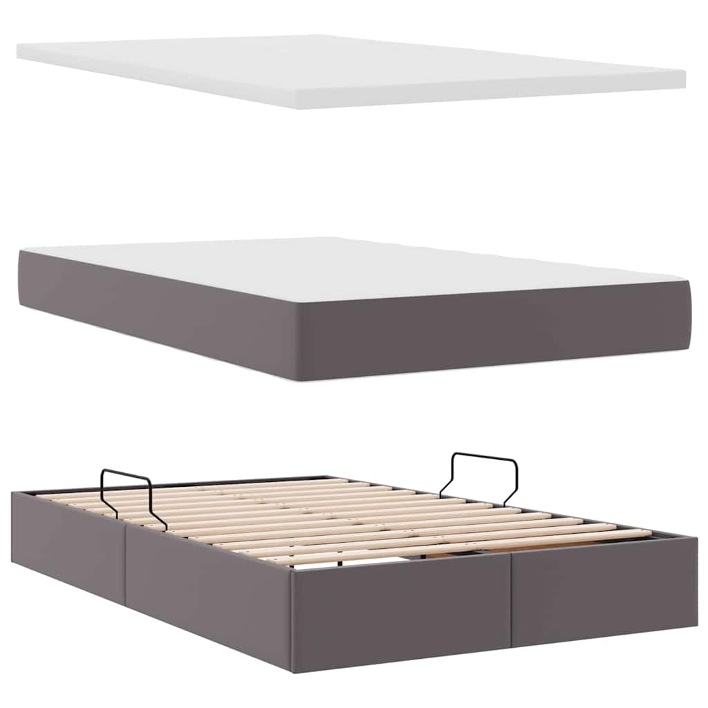 Κρεβάτι Αποθήκης με στρώμα Γκρι 120 x 190 cm Τεχνητό Δέρμα - Pakobazaar