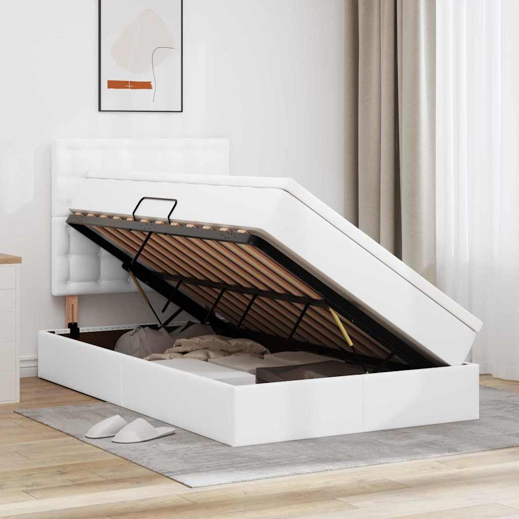 Κρεβάτι Αποθήκης Καθαρό Λευκό 120 x 200 cm Τεχνητό Δέρμα - Pakobazaar