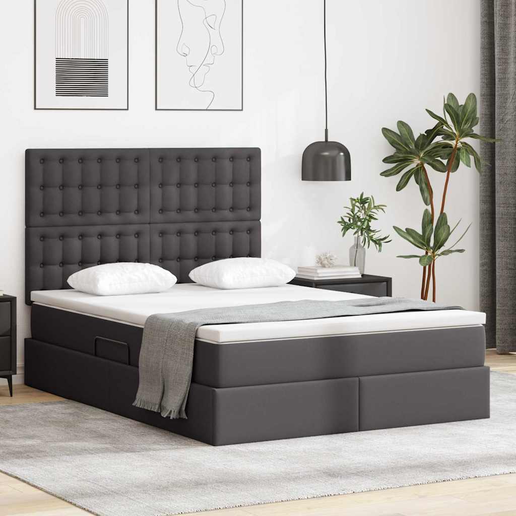Κρεβάτι Αποθήκης με στρώμα Γκρι 140 x 190 cm Τεχνητό Δέρμα - Pakobazaar