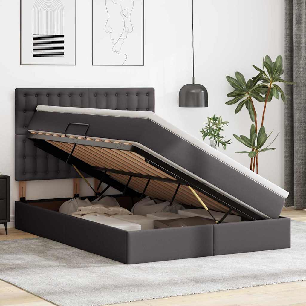 Κρεβάτι Αποθήκης με στρώμα Γκρι 140 x 200 cm Τεχνητό Δέρμα - Pakobazaar