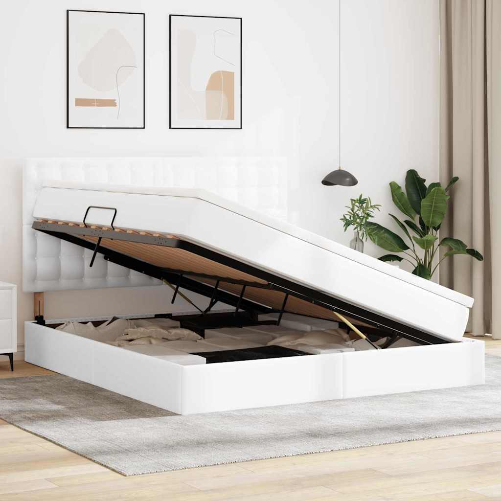 Κρεβάτι Αποθήκης Καθαρό Λευκό 160 x 200 cm Τεχνητό Δέρμα - Pakobazaar