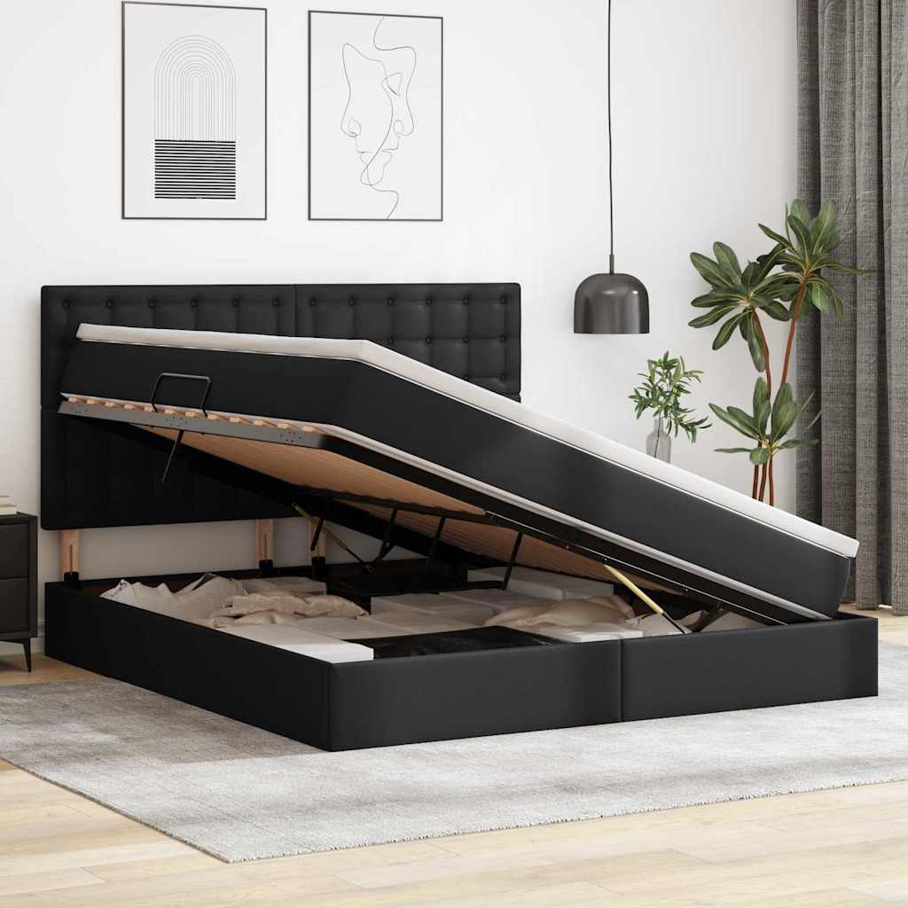 Κρεβάτι Αποθήκης με στρώμα Μαύρο 180 x 200 cm Τεχνητό Δέρμα