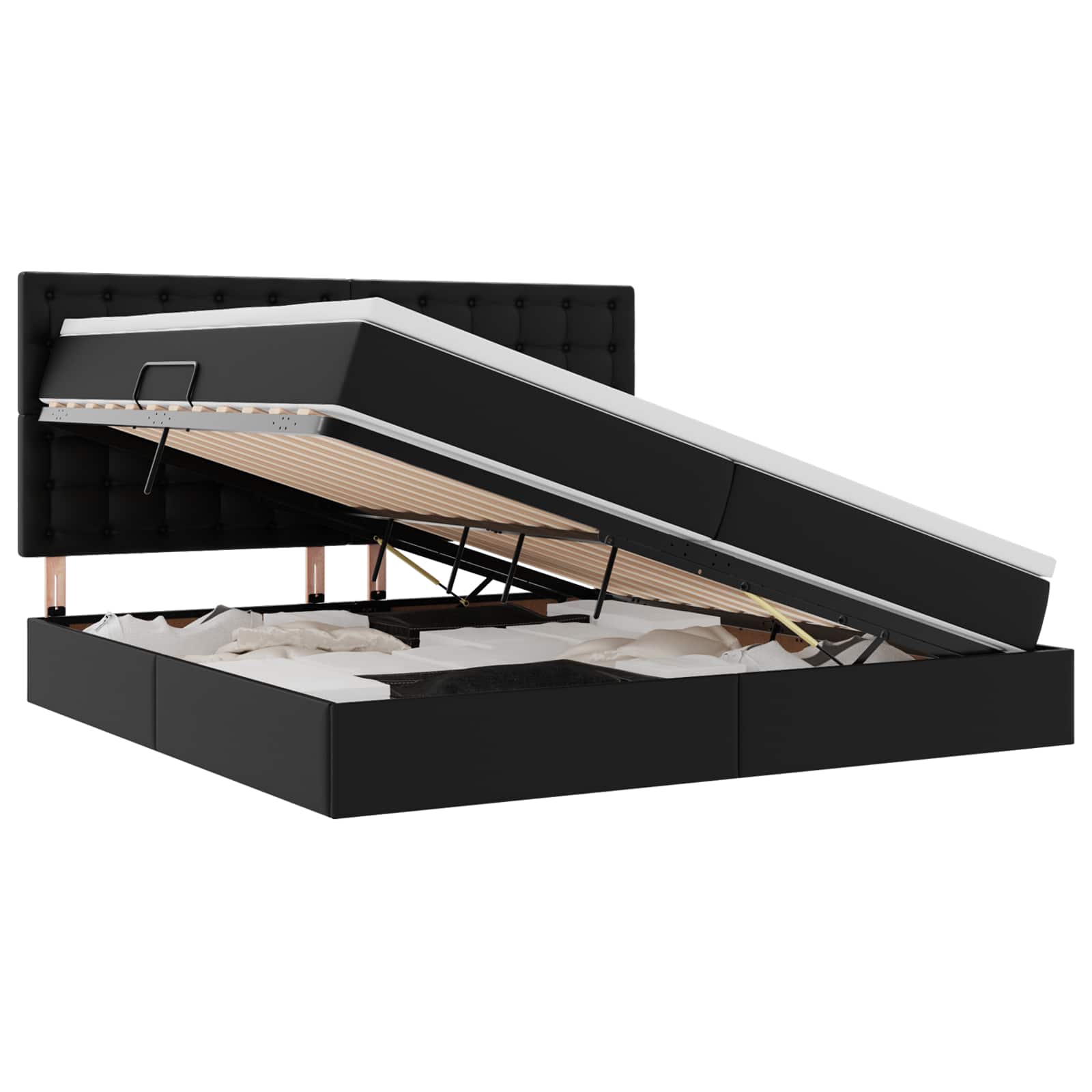 Κρεβάτι Αποθήκης με στρώμα Μαύρο 200 x 200 cm Τεχνητό Δέρμα - Pakobazaar