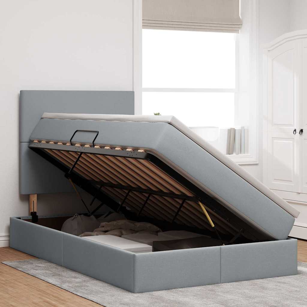 Κρεβάτι με αποθηκευτικό χώρο και στρώμα Ανοιχτό γκρι ύφασμα